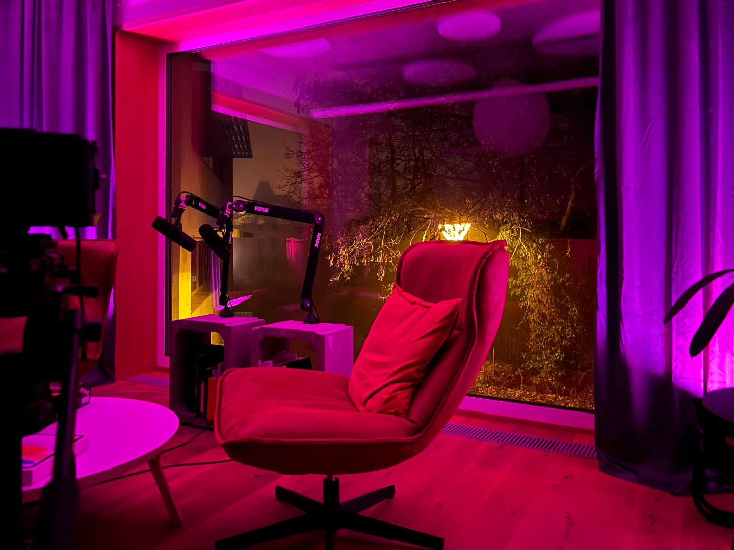 Studio interior with podcast setup